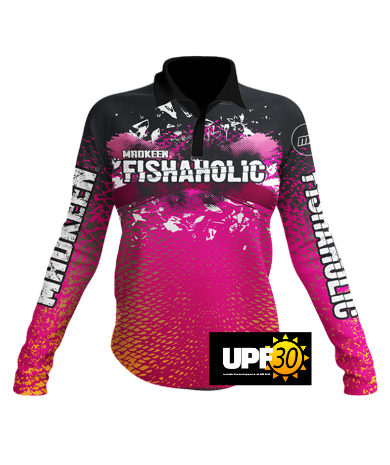 Fishaholic Pink Long Sleeve Polo Shirt — Spot On Fishing Tackle